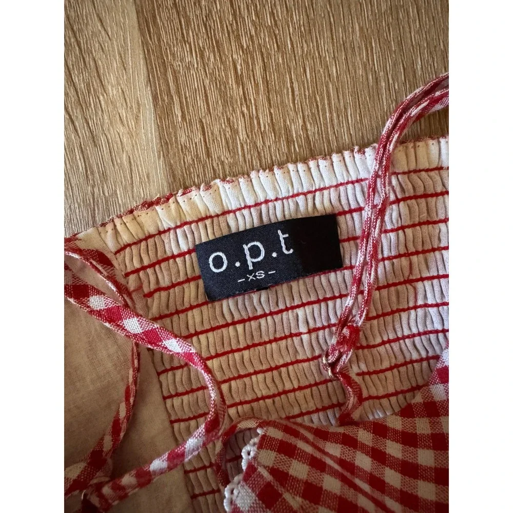 o.p.t. Ayva Red Gingham Lace Trim Button Front Mini Dress Size XS